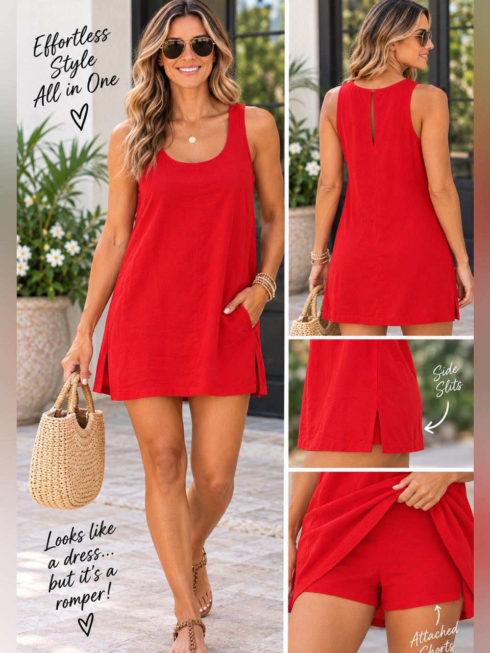 Free People Red Summer Smiles Romper